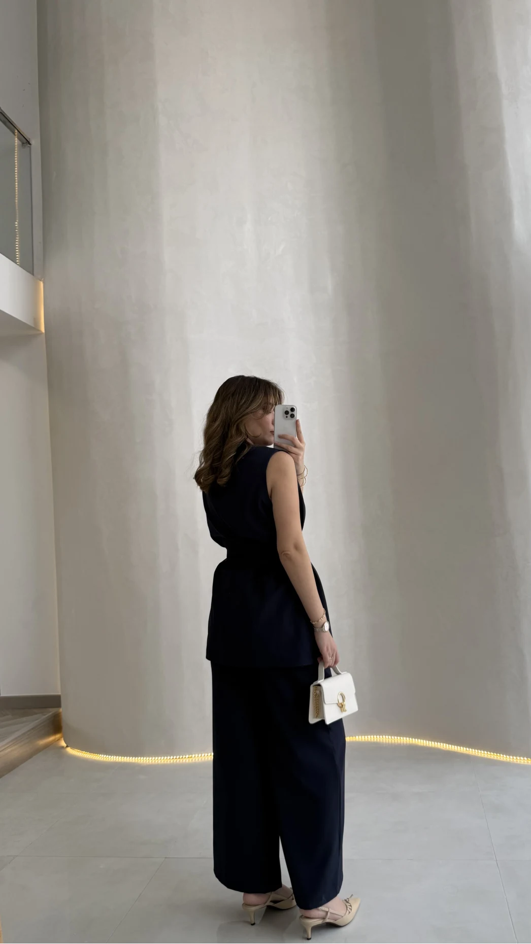 Alira Gold Düğmeli Bel Pile Detaylı Yelek Takım - Lacivert - Kod: 8011