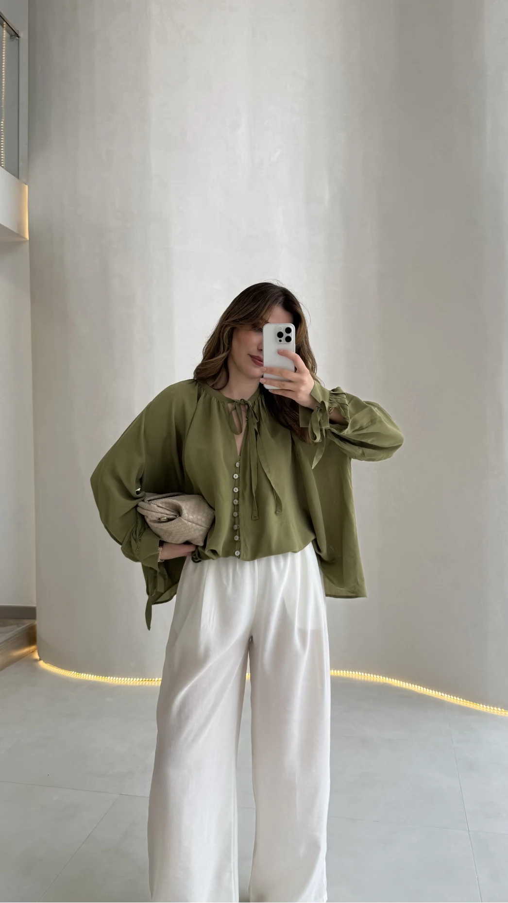 Georgia Bağlama Detaylı Dökümlü Gömlek - Haki - Kod: 4988