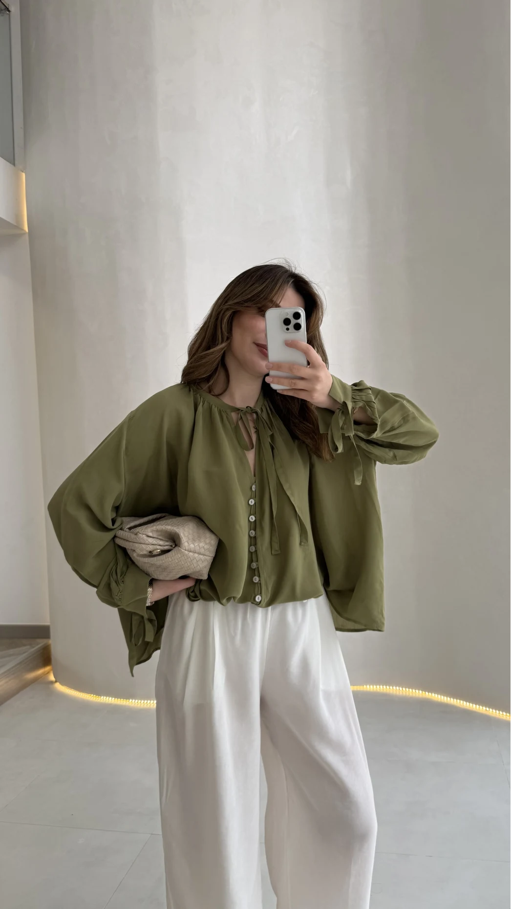 Georgia Bağlama Detaylı Dökümlü Gömlek - Haki - Kod: 4988