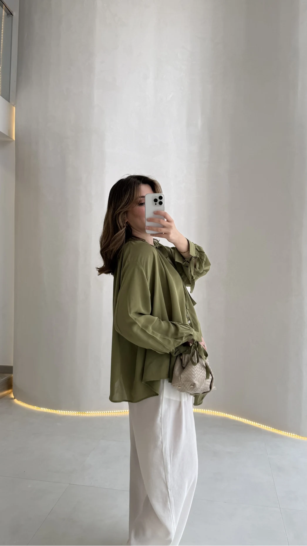 Georgia Bağlama Detaylı Dökümlü Gömlek - Haki - Kod: 4988