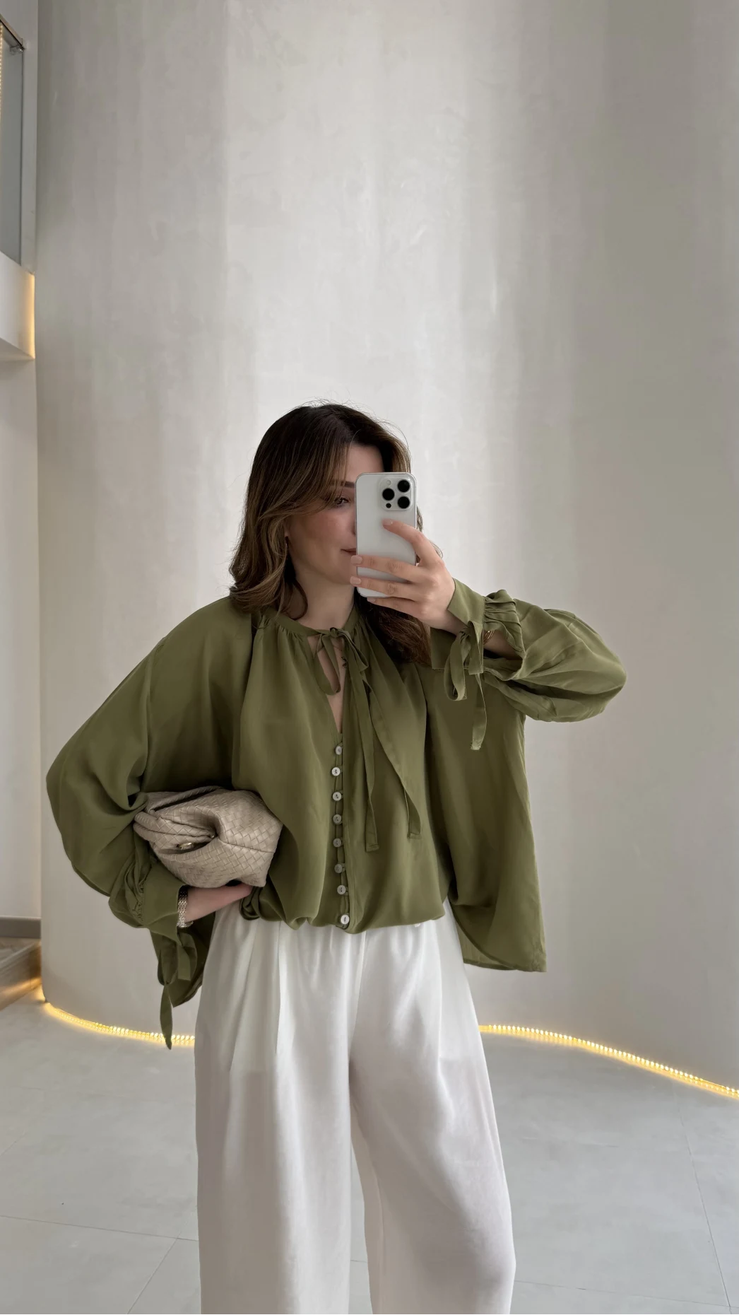 Georgia Bağlama Detaylı Dökümlü Gömlek - Haki - Kod: 4988