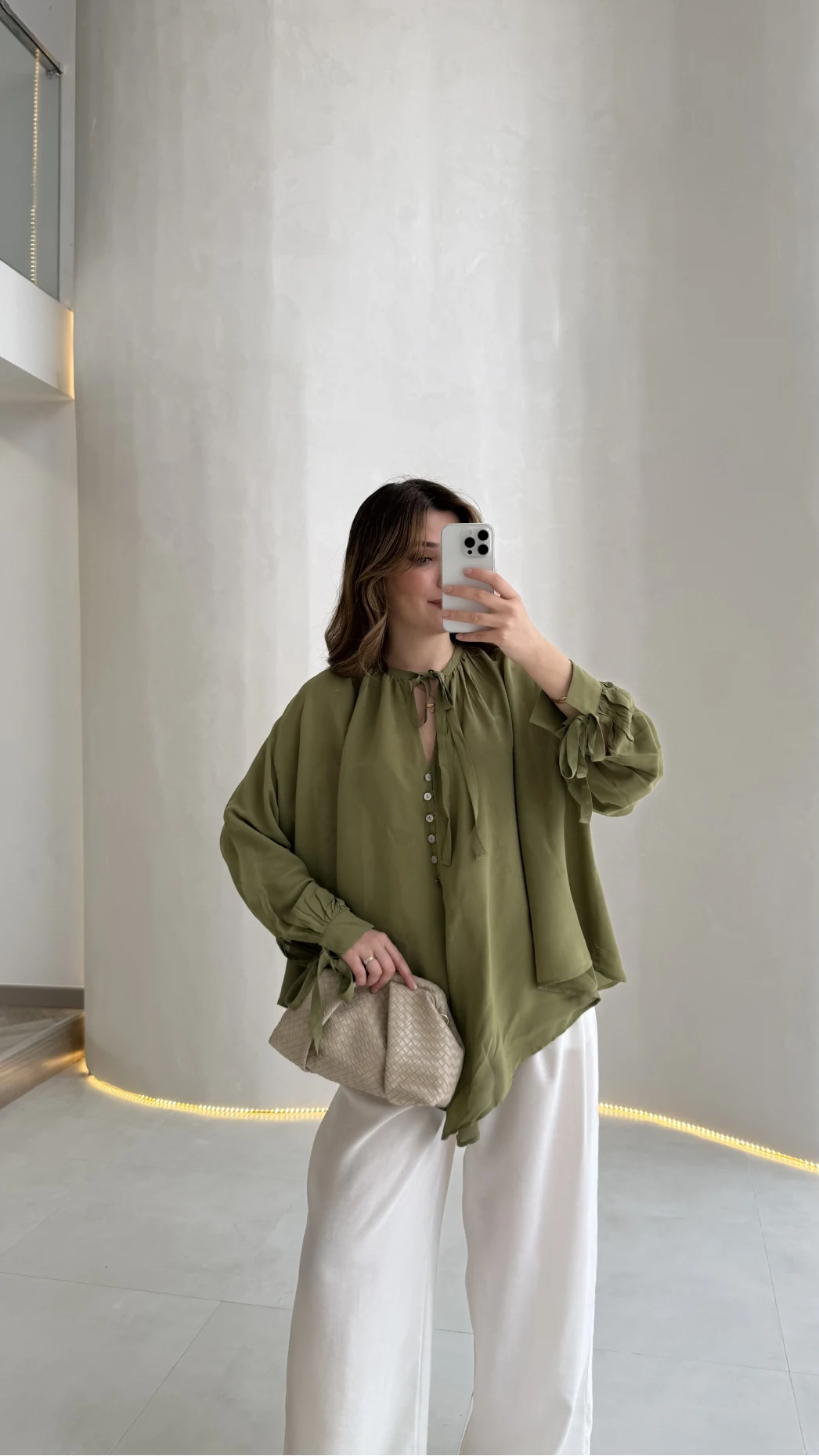 Georgia Bağlama Detaylı Dökümlü Gömlek - Haki - Kod: 4988