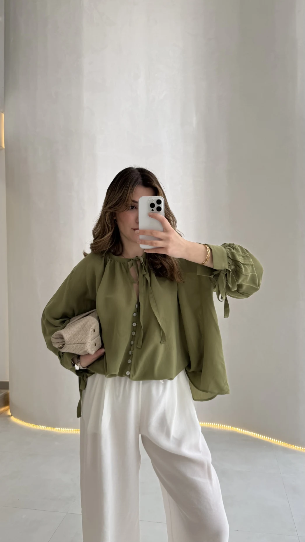 Georgia Bağlama Detaylı Dökümlü Gömlek - Haki - Kod: 4988