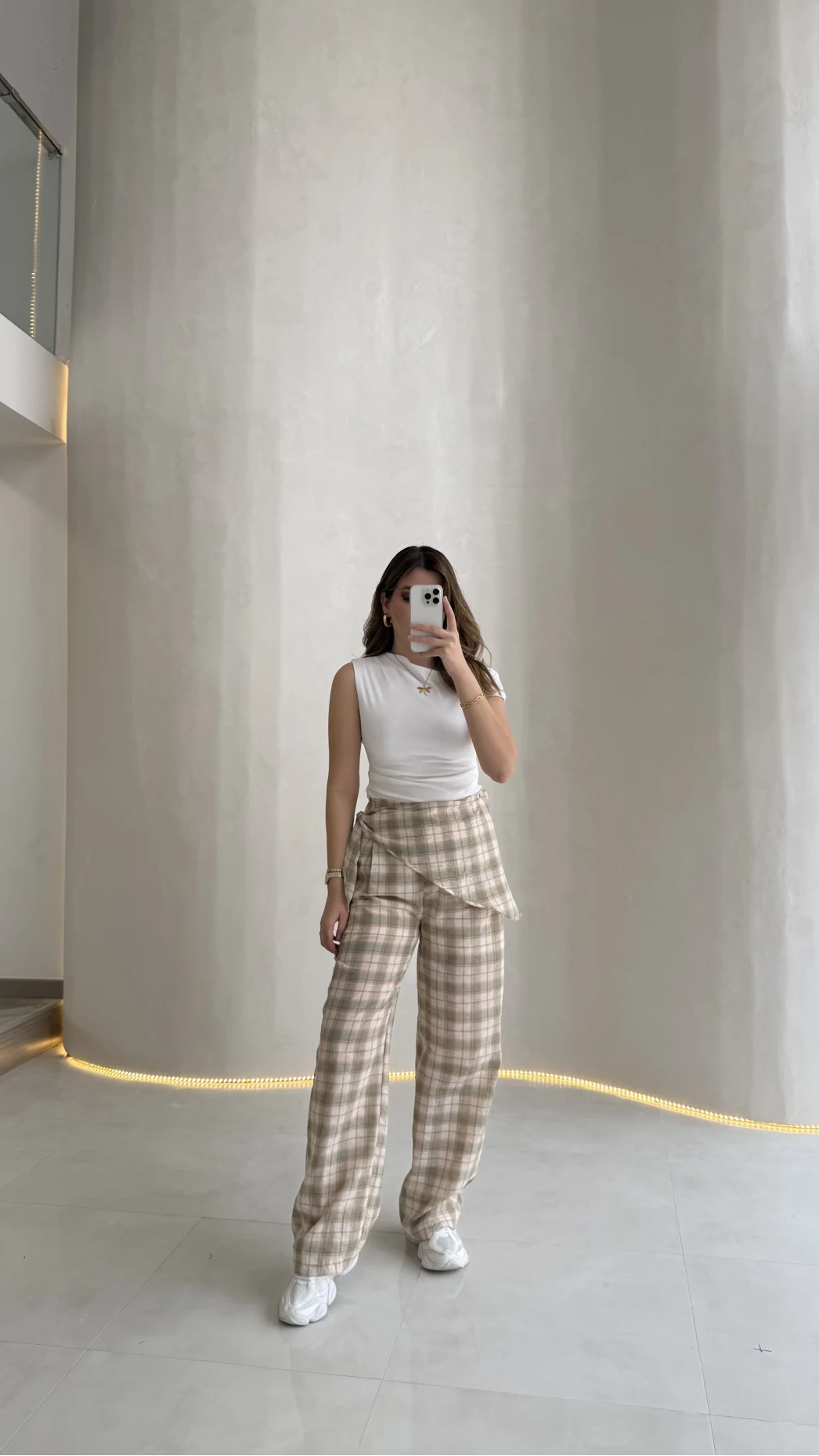 Cıelle Ekose Desenli Fular Bağlamalı Pantolon - Haki - Kod: 3921