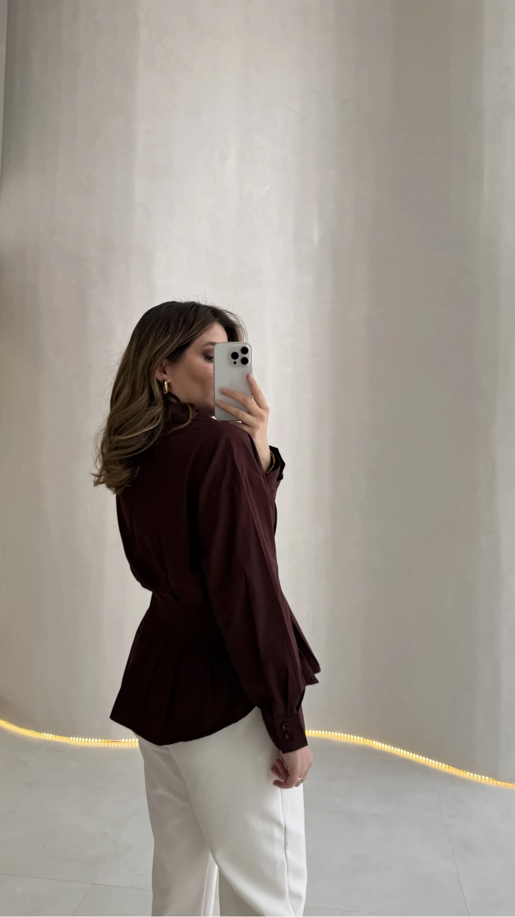 Adira V Yaka Beli Pileli Gömlek - Bordo - Kod: 126