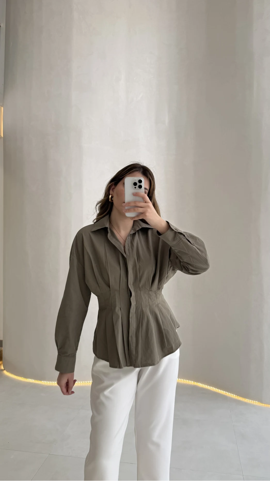 Adira V Yaka Beli Pileli Gömlek - Haki - Kod: 126