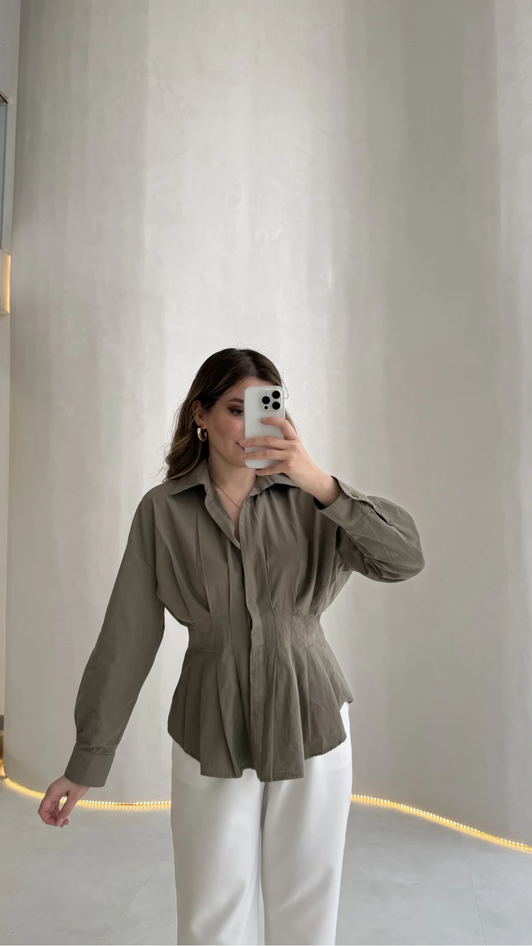 Adira V Yaka Beli Pileli Gömlek - Haki - Kod: 126