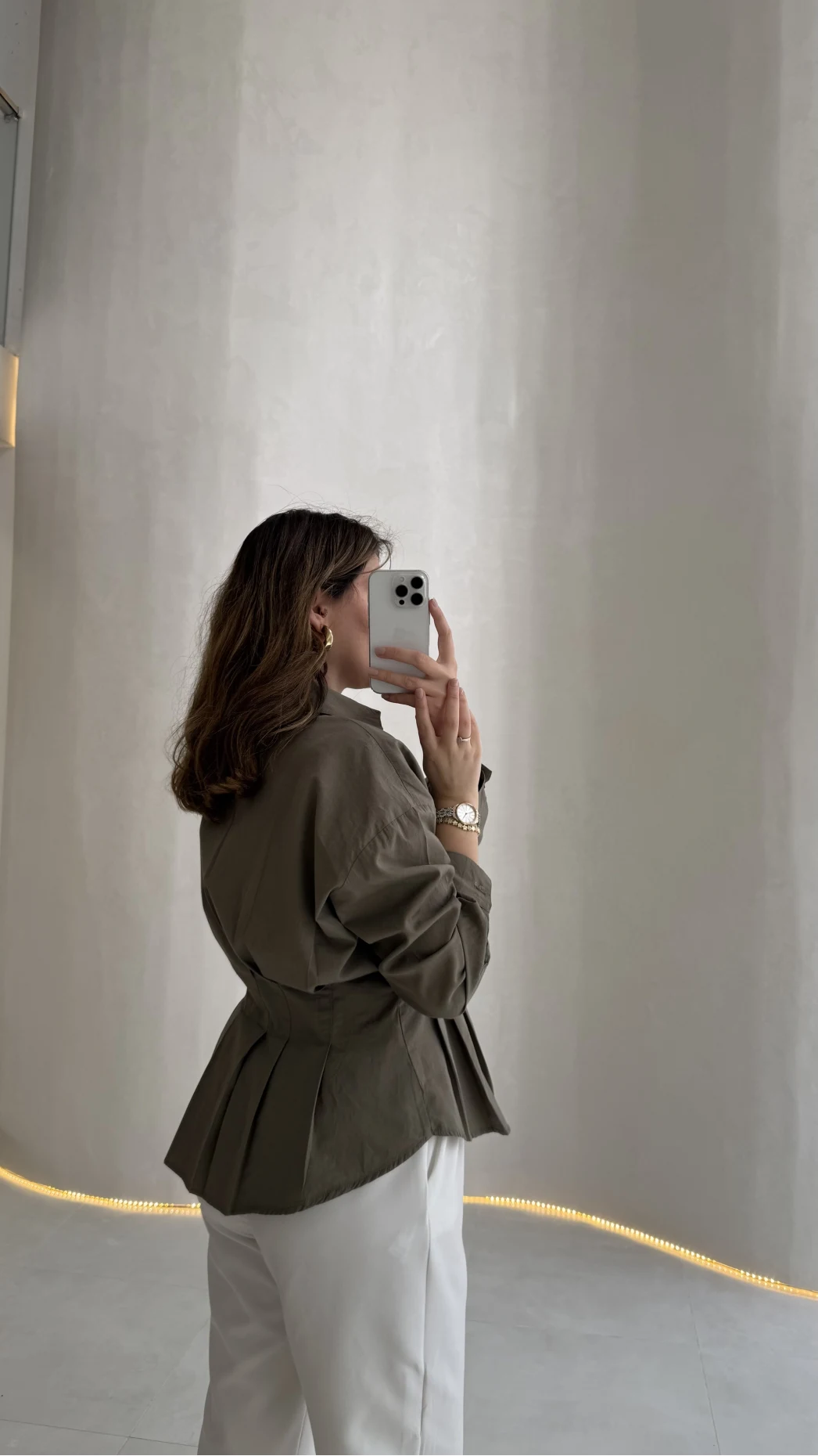 Adira V Yaka Beli Pileli Gömlek - Haki - Kod: 126