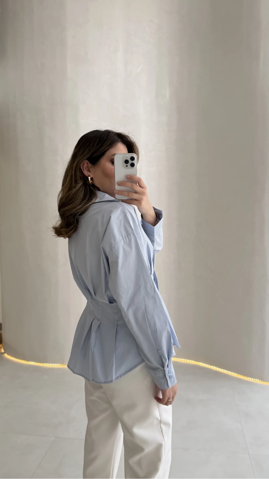 Adira V Yaka Beli Pileli Gömlek - Açık Mavi - Kod: 126