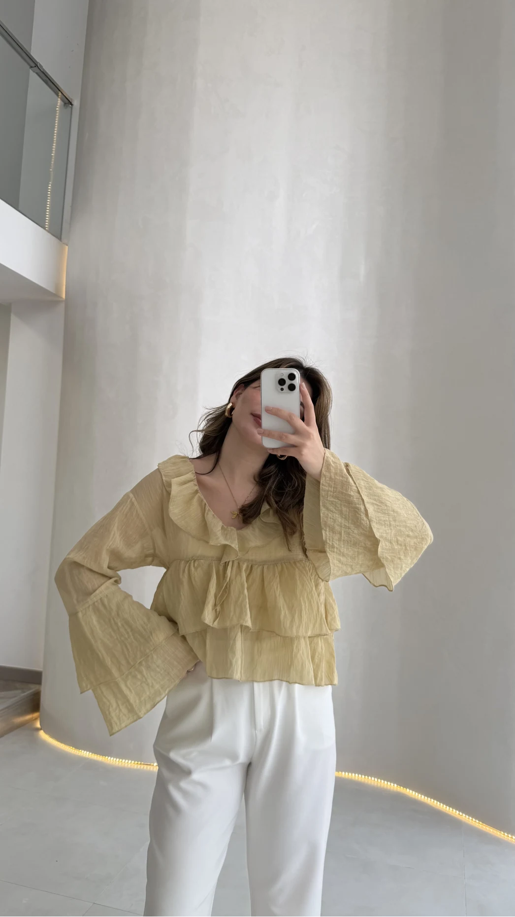 Liry Fırfırlı V Yaka Transparan Bluz - Yeşil - Kod: 1060