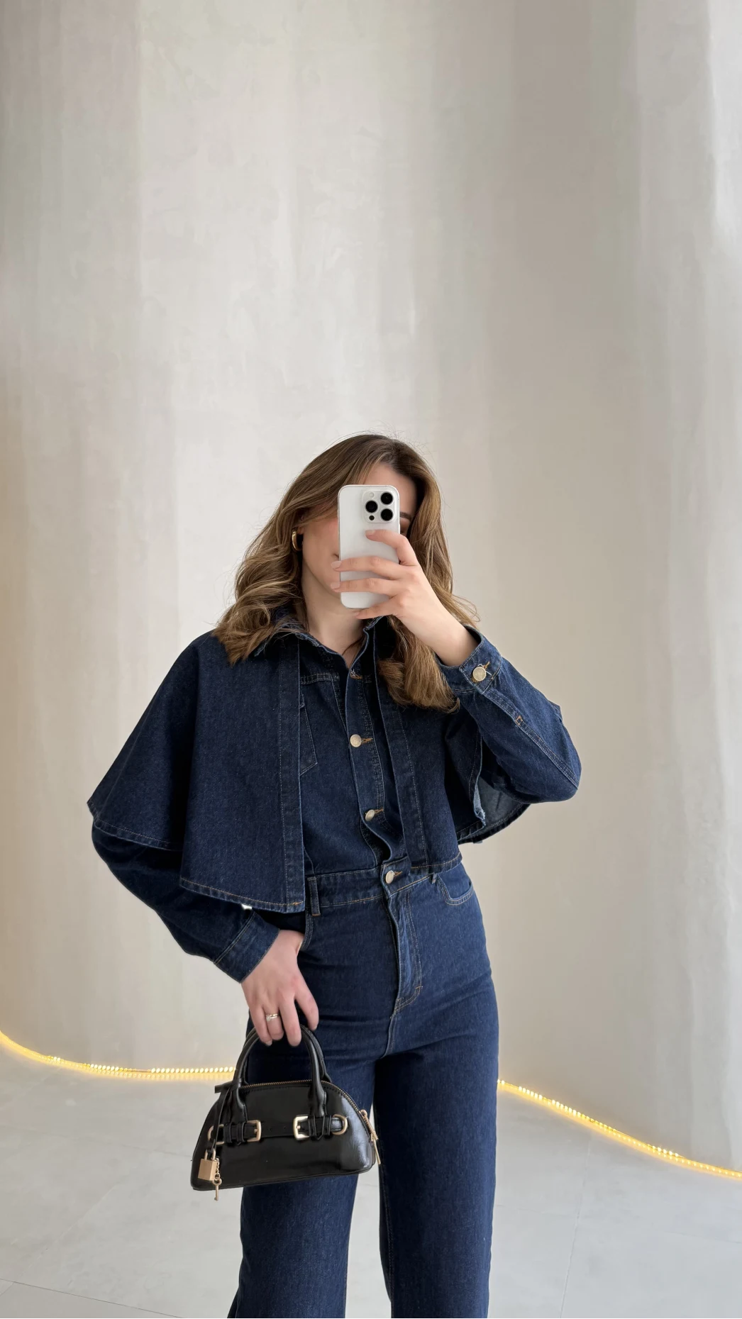 Panço Detaylı Kuşaklı Denim Tulum - Lacivert - Kod: 260106