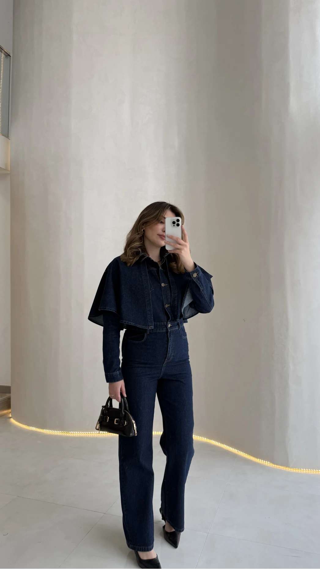 Panço Detaylı Kuşaklı Denim Tulum - Lacivert - Kod: 260106