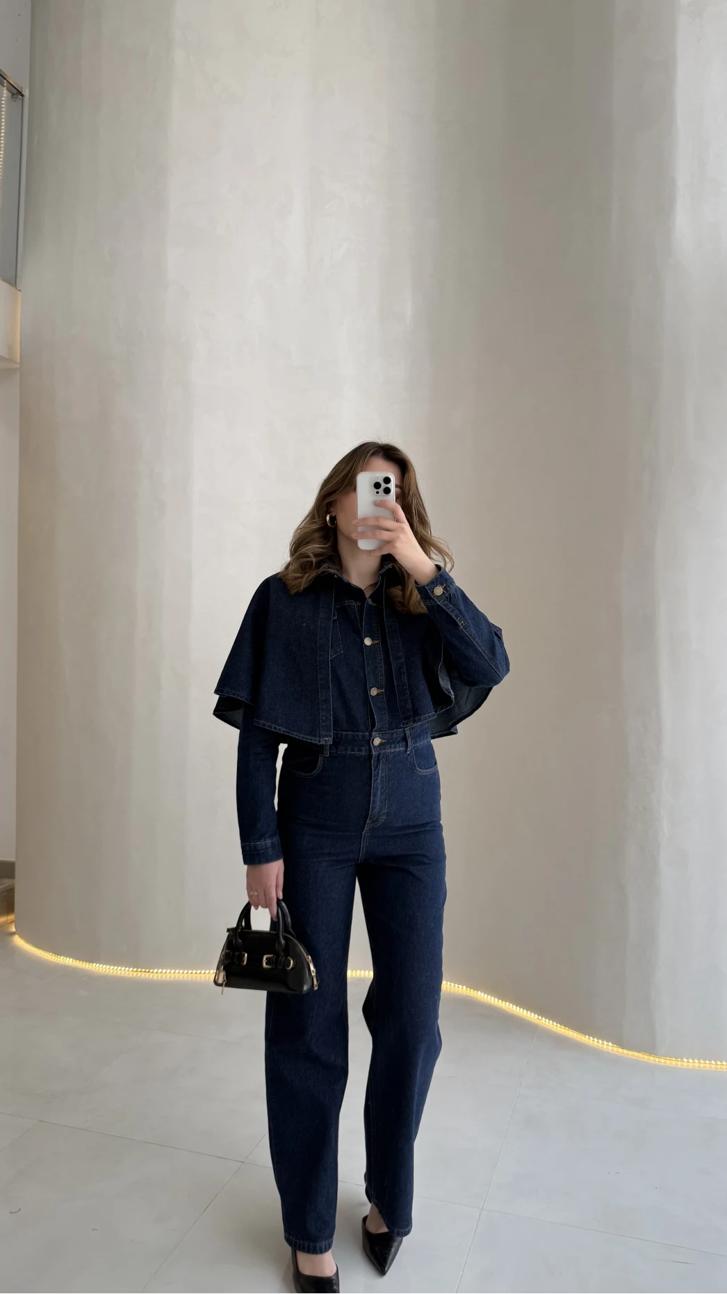 Panço Detaylı Kuşaklı Denim Tulum - Lacivert - Kod: 260106