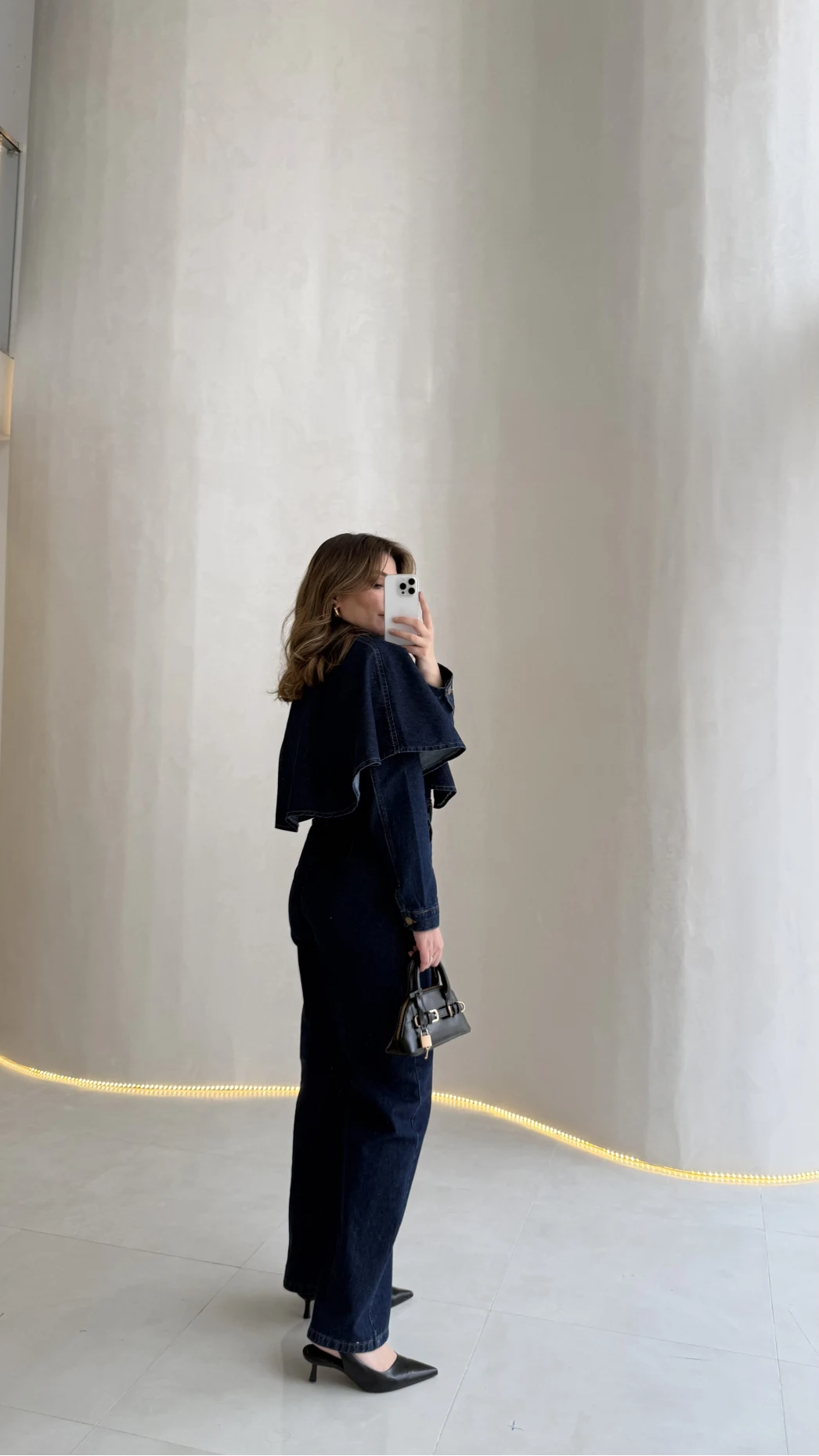 Panço Detaylı Kuşaklı Denim Tulum - Lacivert - Kod: 260106