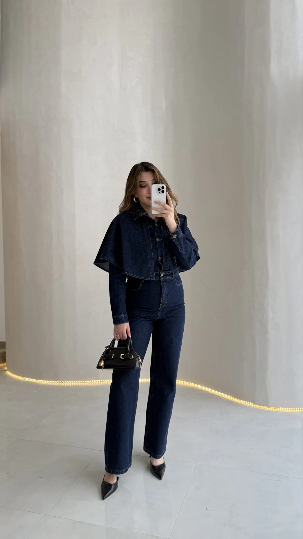 Panço Detaylı Kuşaklı Denim Tulum - Lacivert - Kod: 260106