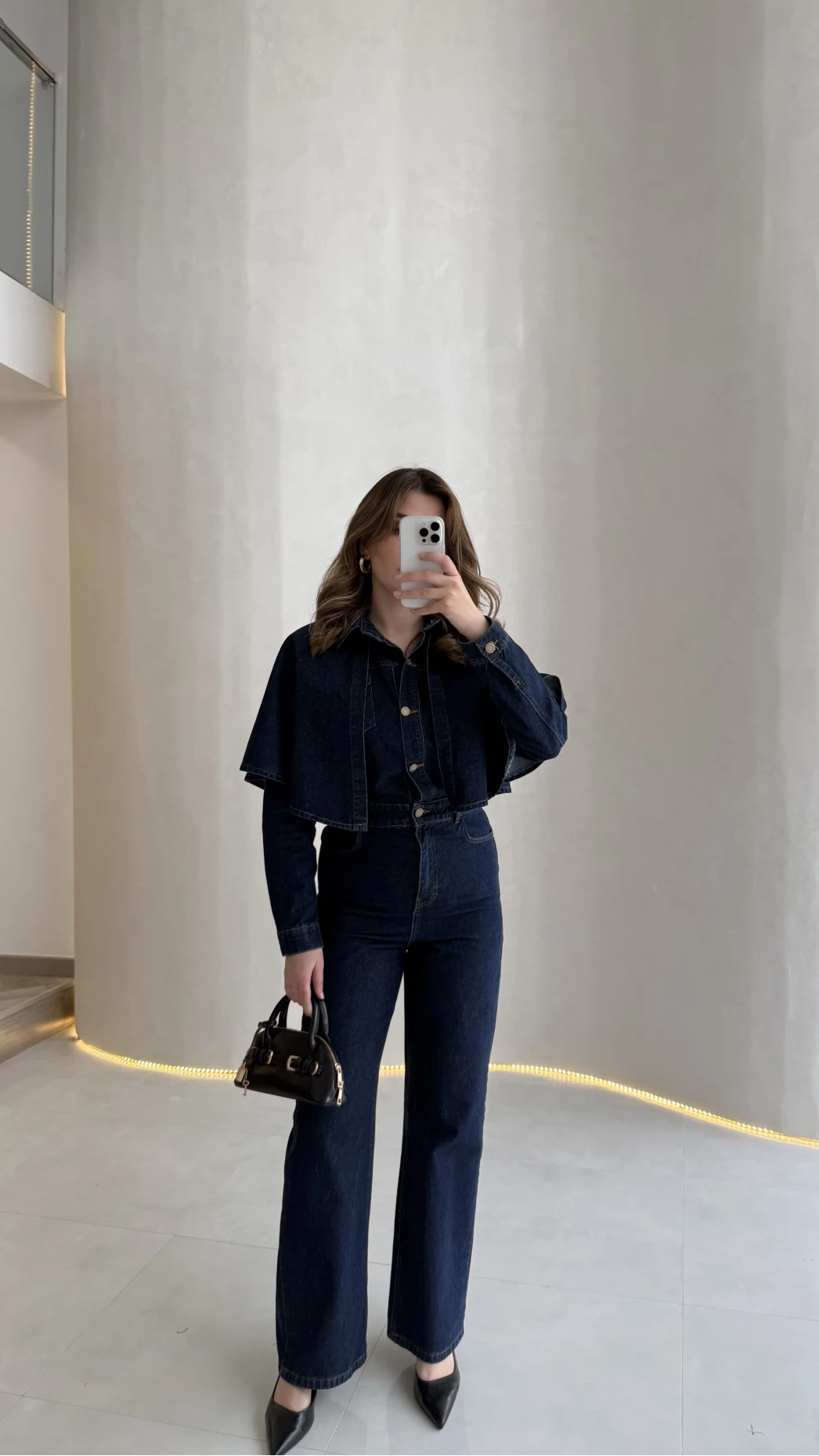 Panço Detaylı Kuşaklı Denim Tulum - Lacivert - Kod: 260106