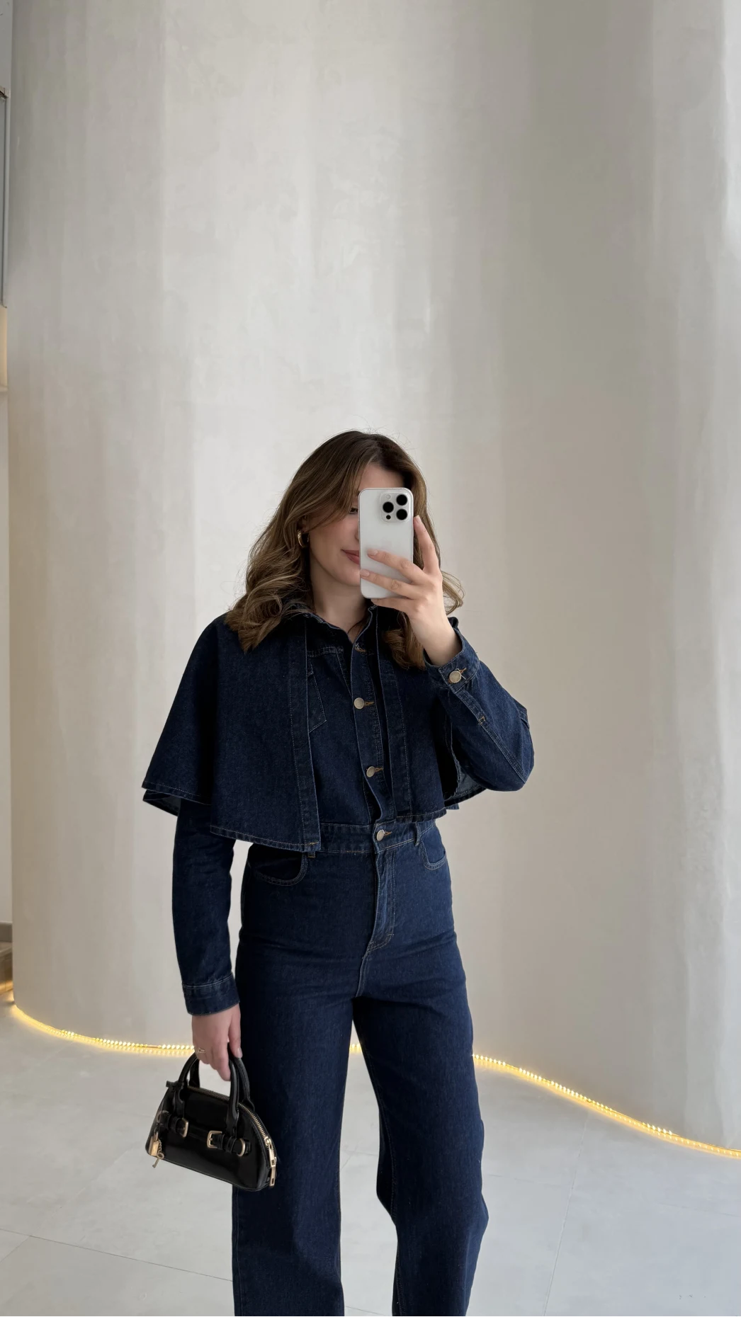 Panço Detaylı Kuşaklı Denim Tulum - Lacivert - Kod: 260106