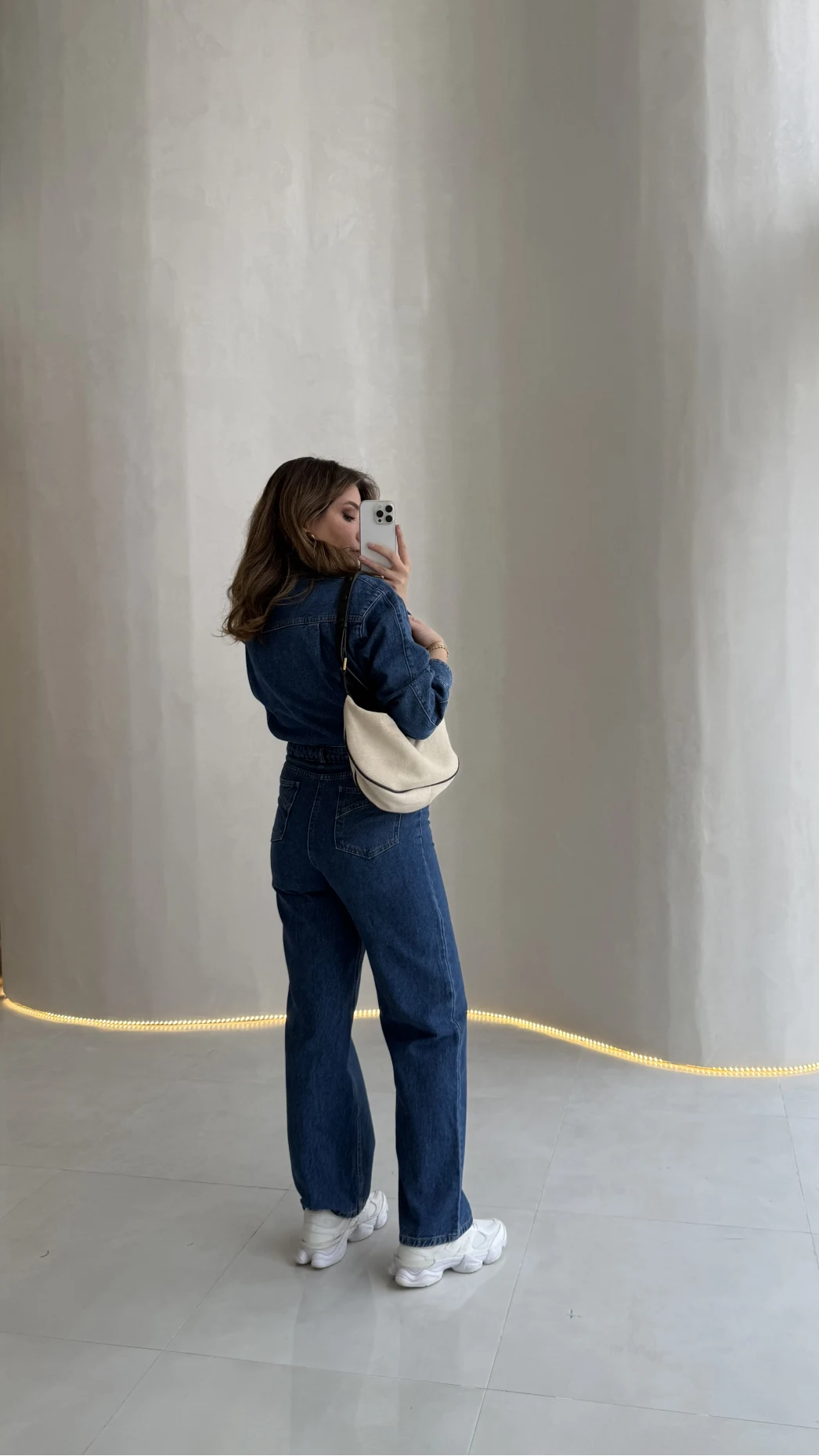 Kargo Cep Detaylı Boğazı Kuşaklı Denim Tulum - Mavi - Kod: 260107