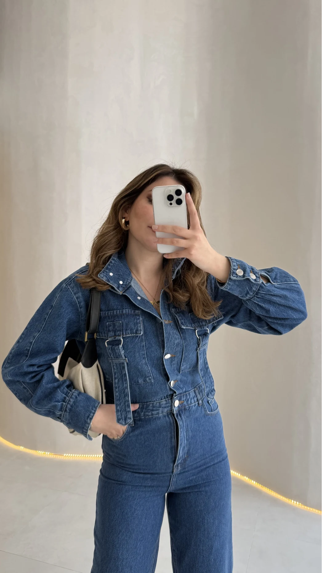 Kargo Cep Detaylı Boğazı Kuşaklı Denim Tulum - Mavi - Kod: 260107