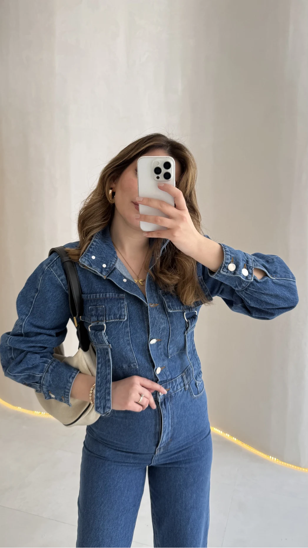 Kargo Cep Detaylı Boğazı Kuşaklı Denim Tulum - Mavi - Kod: 260107