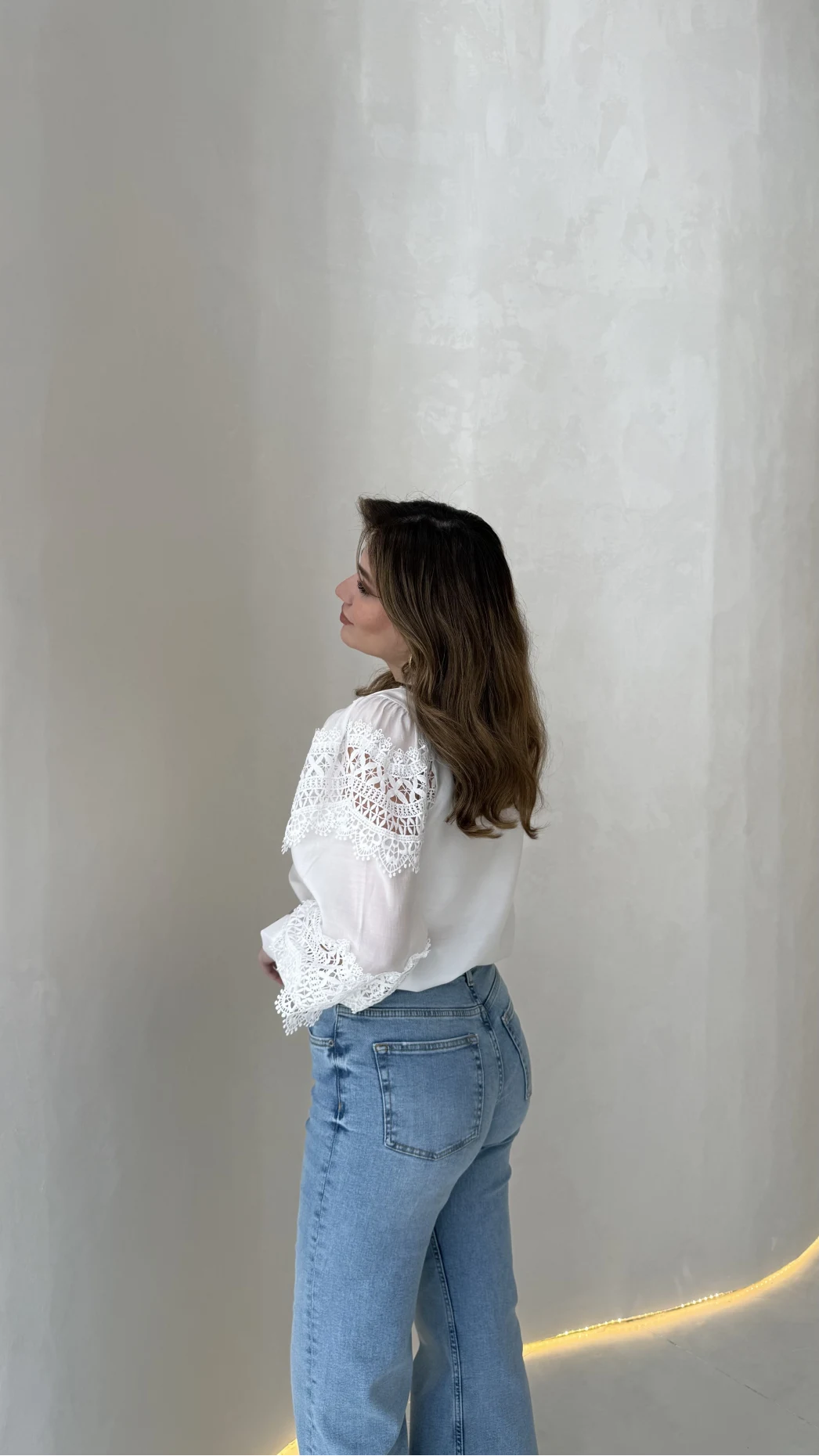 Sora Dantel Detay Balon Kol Gömlek - Beyaz - Kod: 39378