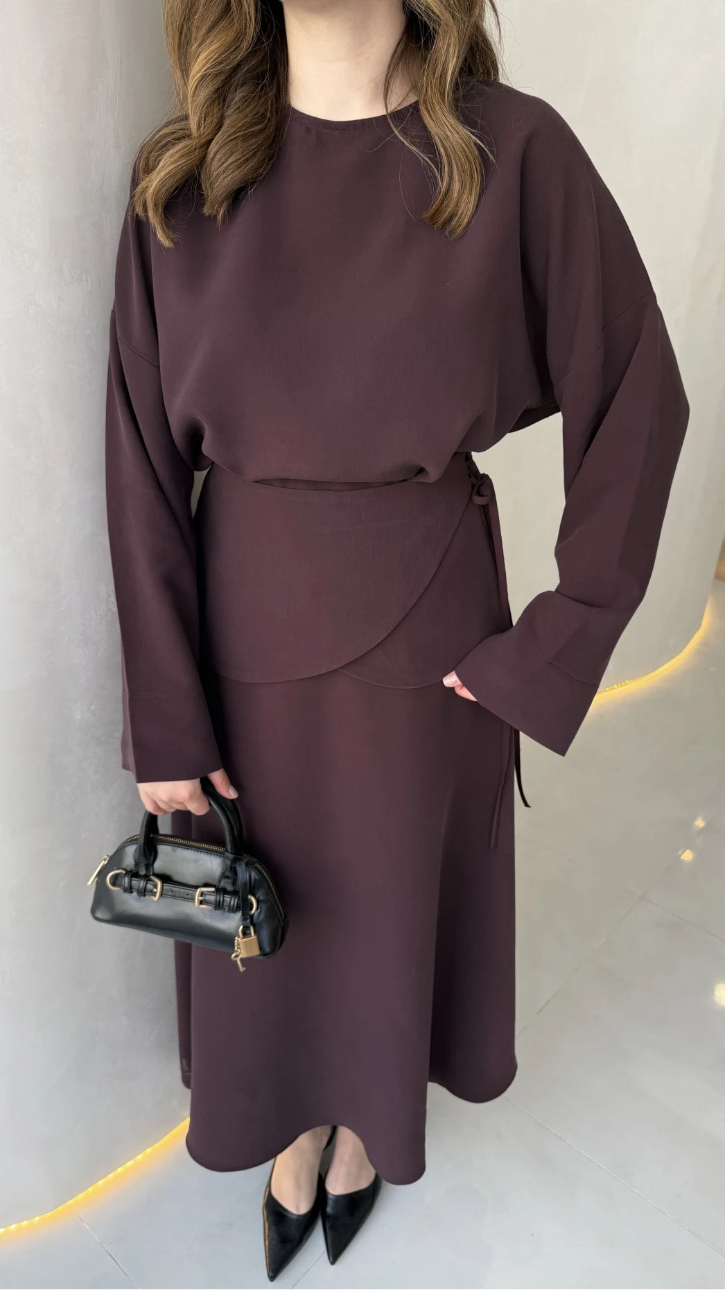 La Fortuna Bel Detay Bağcıklı Takım - Mürdüm - Kod: 9034