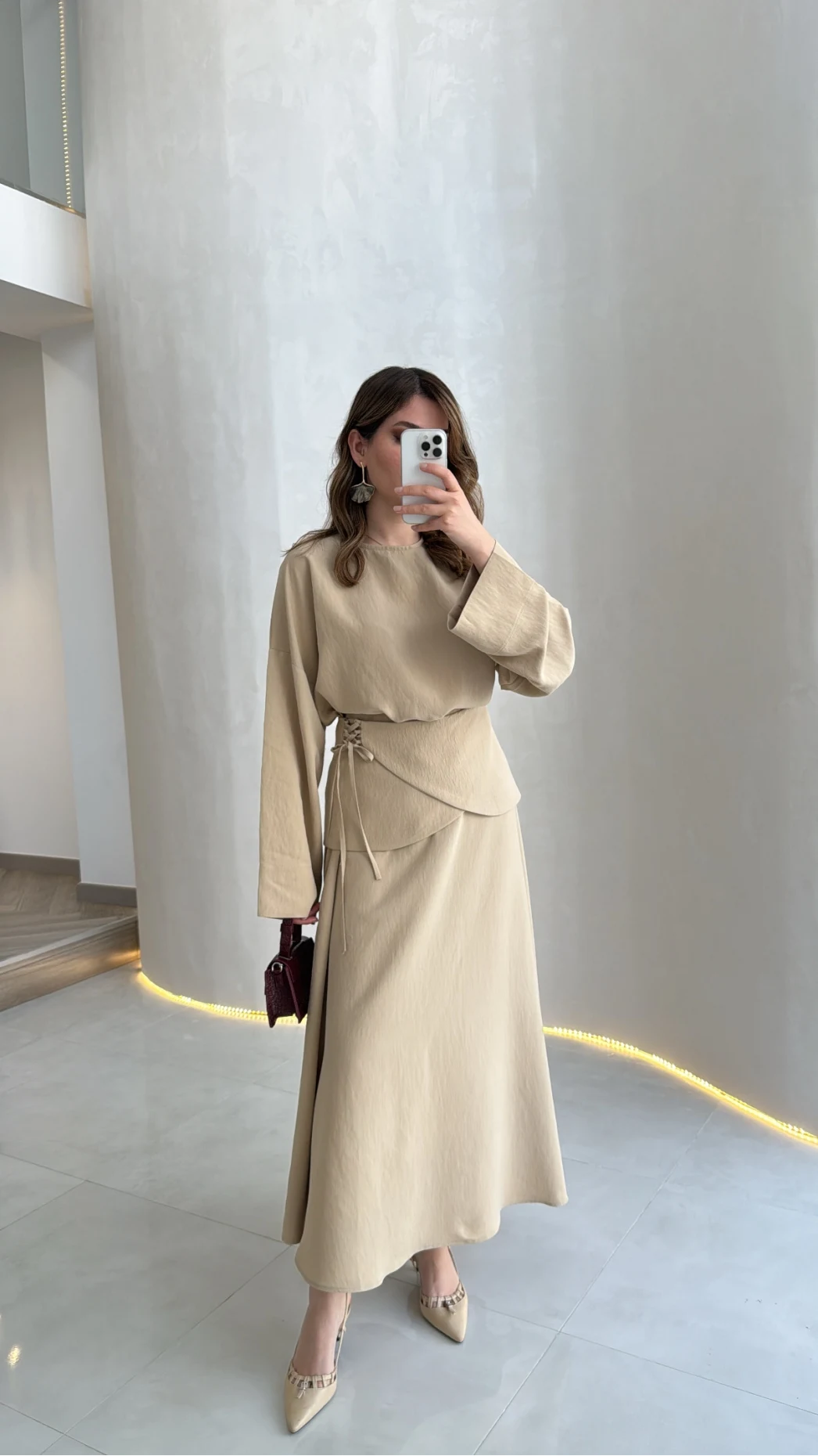 La Fortuna Bel Detay Bağcıklı Takım - Vizon - Kod: 9034