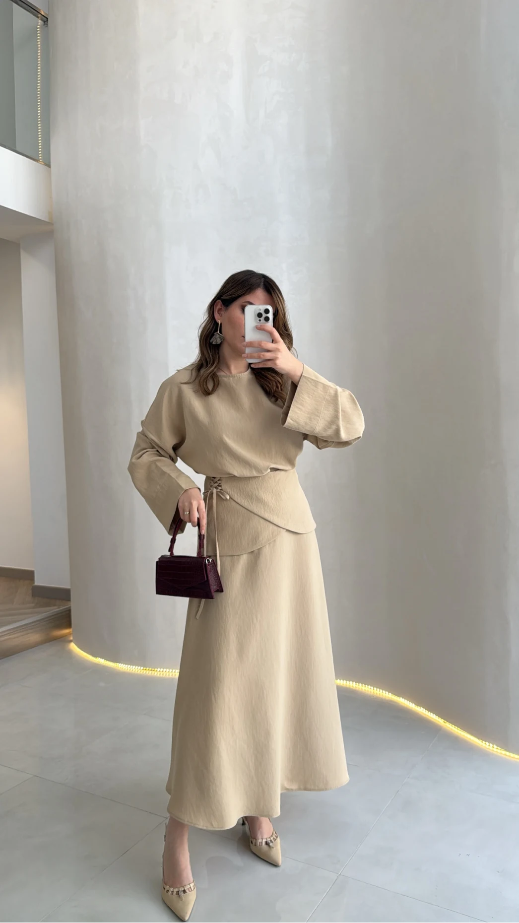 La Fortuna Bel Detay Bağcıklı Takım - Vizon - Kod: 9034