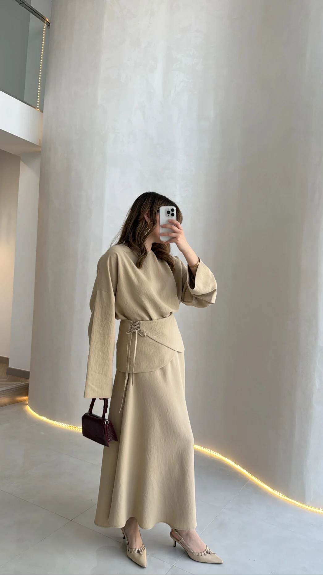 La Fortuna Bel Detay Bağcıklı Takım - Vizon - Kod: 9034