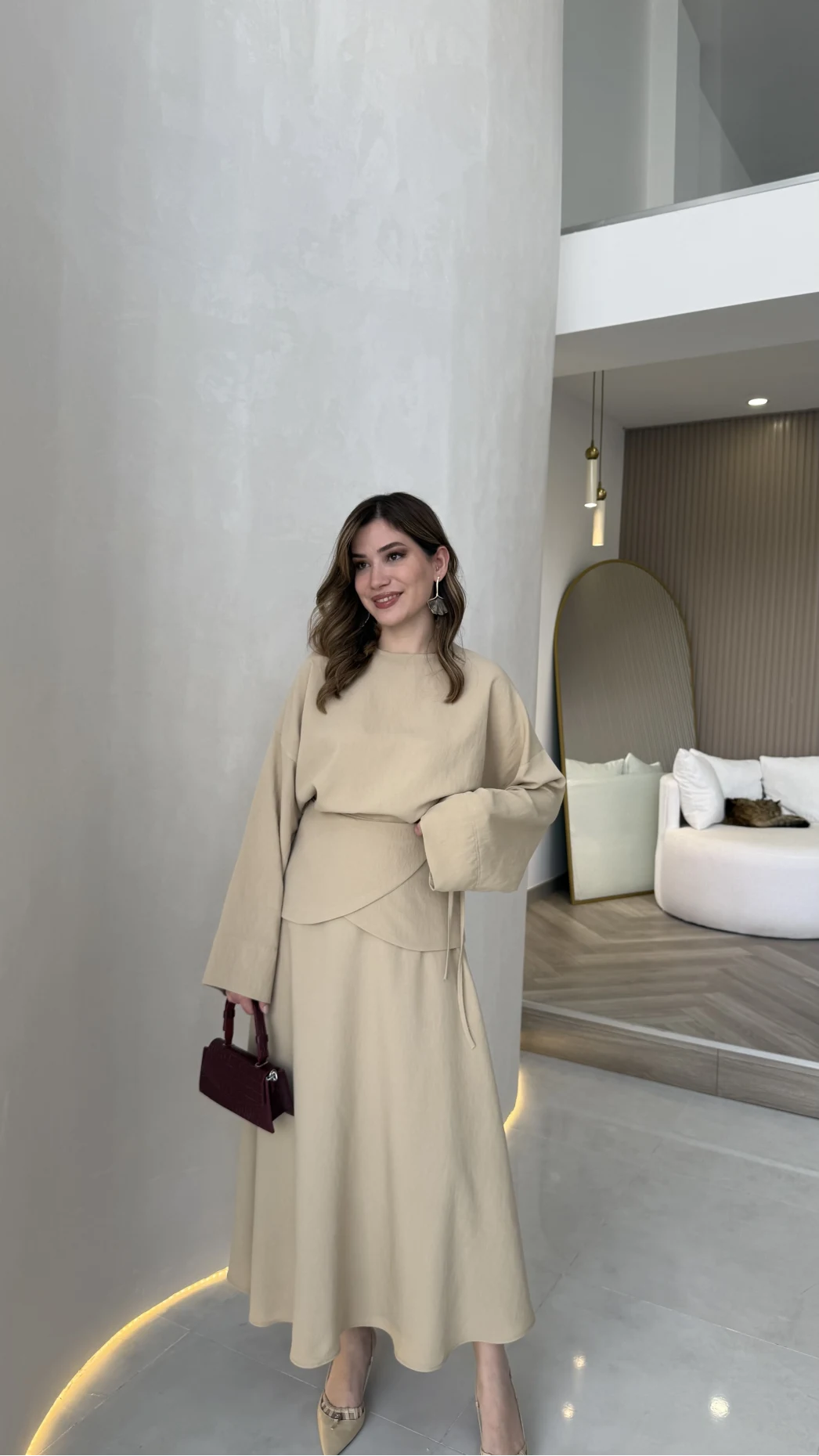 La Fortuna Bel Detay Bağcıklı Takım - Vizon - Kod: 9034