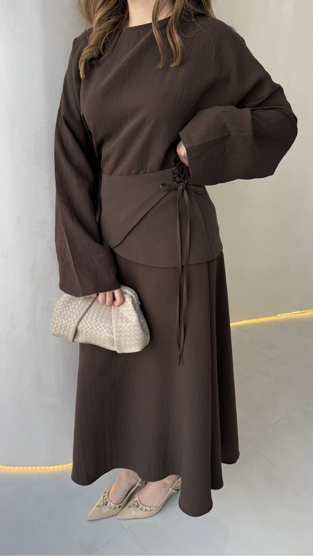 La Fortuna Bel Detay Bağcıklı Takım - Kahve - Kod: 9034