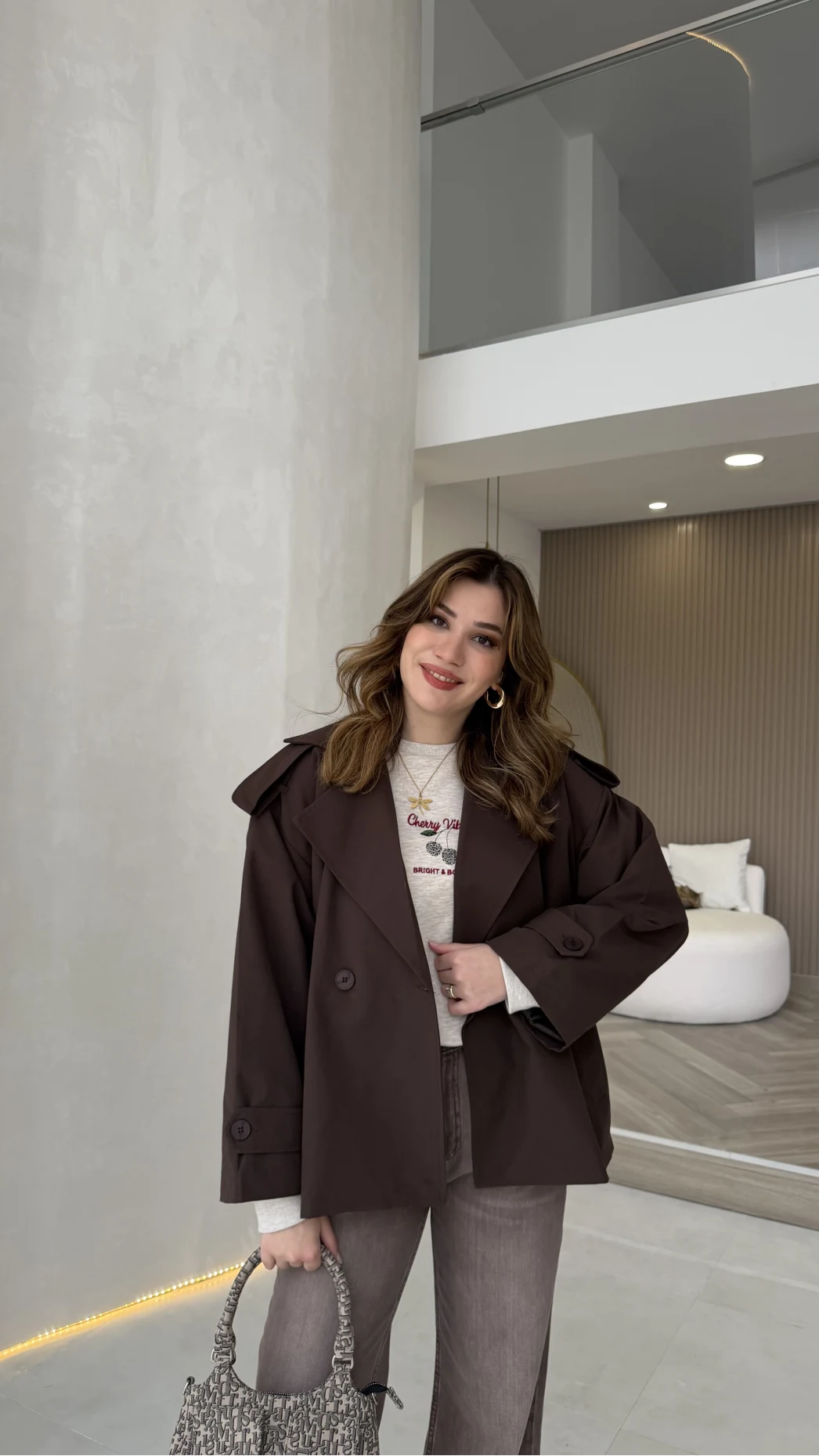 Anastasia Vatkalı Kuşaklı Kısa Trençkot - Kahve - Kod: 9609