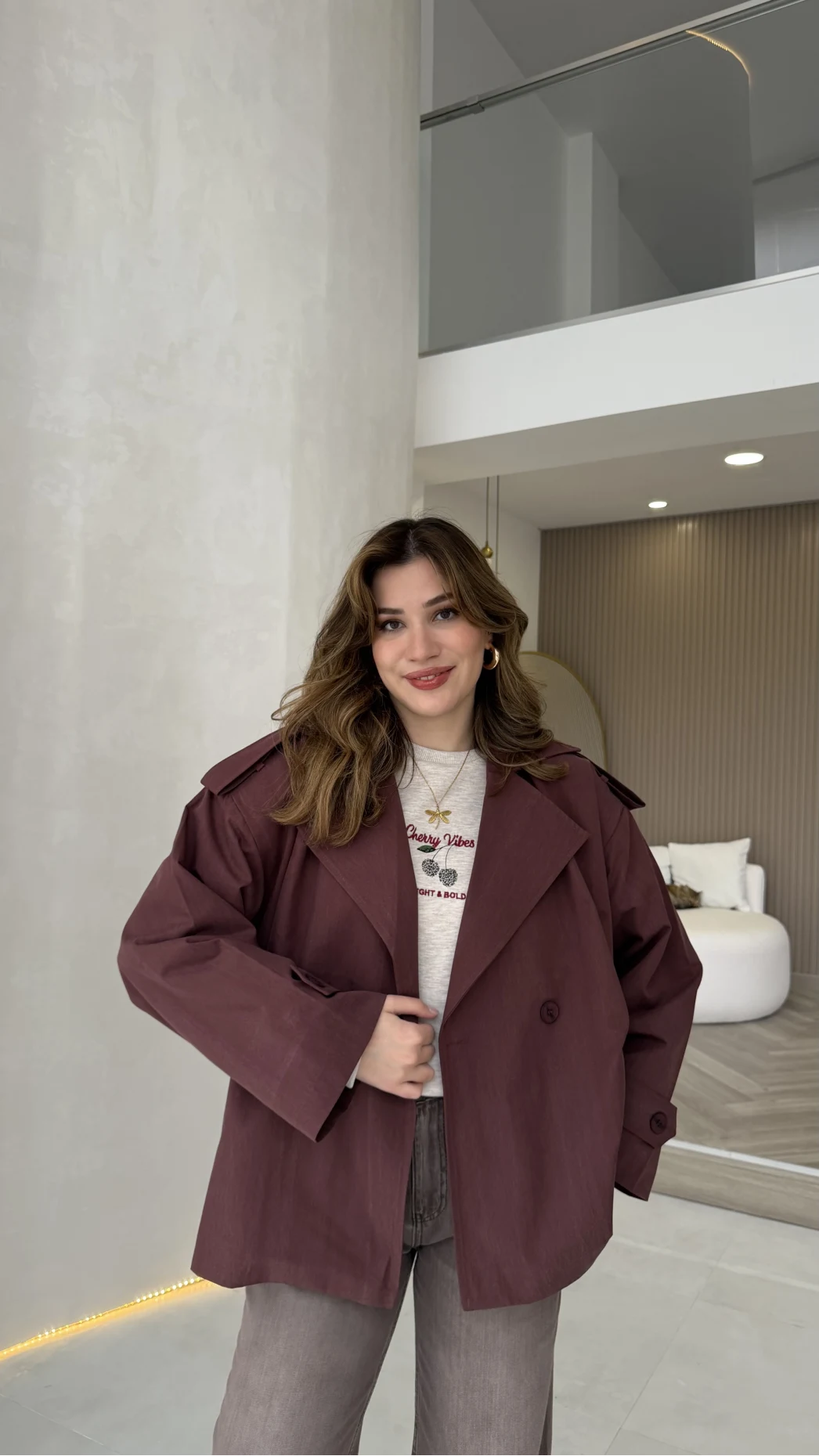 Anastasia Vatkalı Kuşaklı Kısa Trençkot - Bordo - Kod: 9609