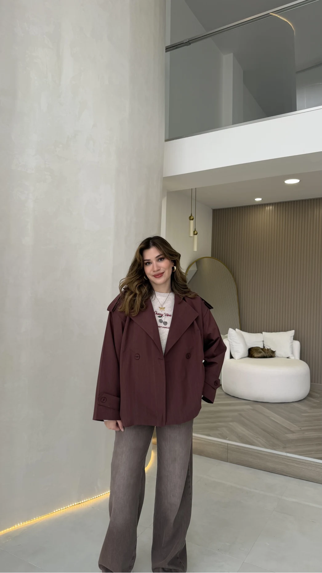 Anastasia Vatkalı Kuşaklı Kısa Trençkot - Bordo - Kod: 9609