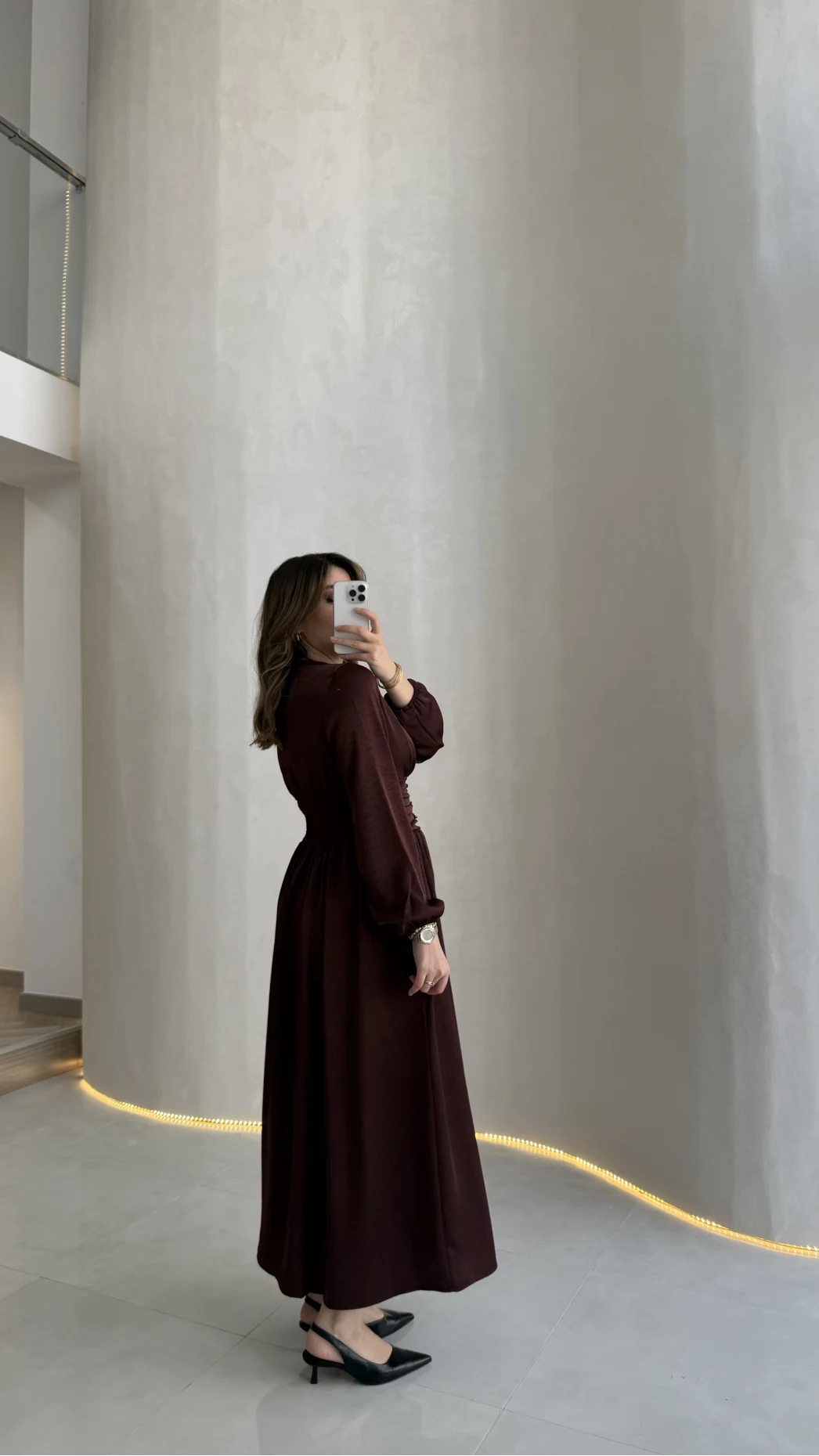 Bernıce Beli Büzgü Detay Düğmeli Saten Elbise - Mürdüm - Kod: 0974