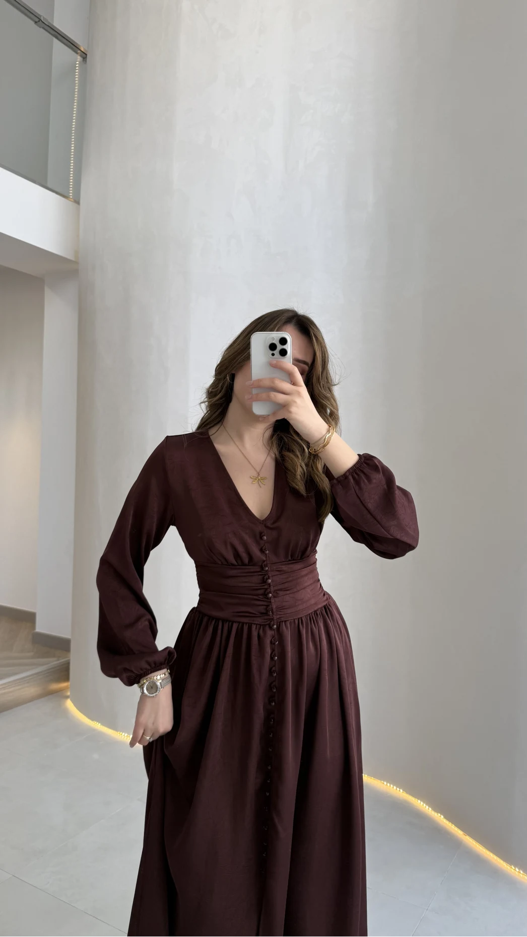 Bernıce Beli Büzgü Detay Düğmeli Saten Elbise - Mürdüm - Kod: 0974