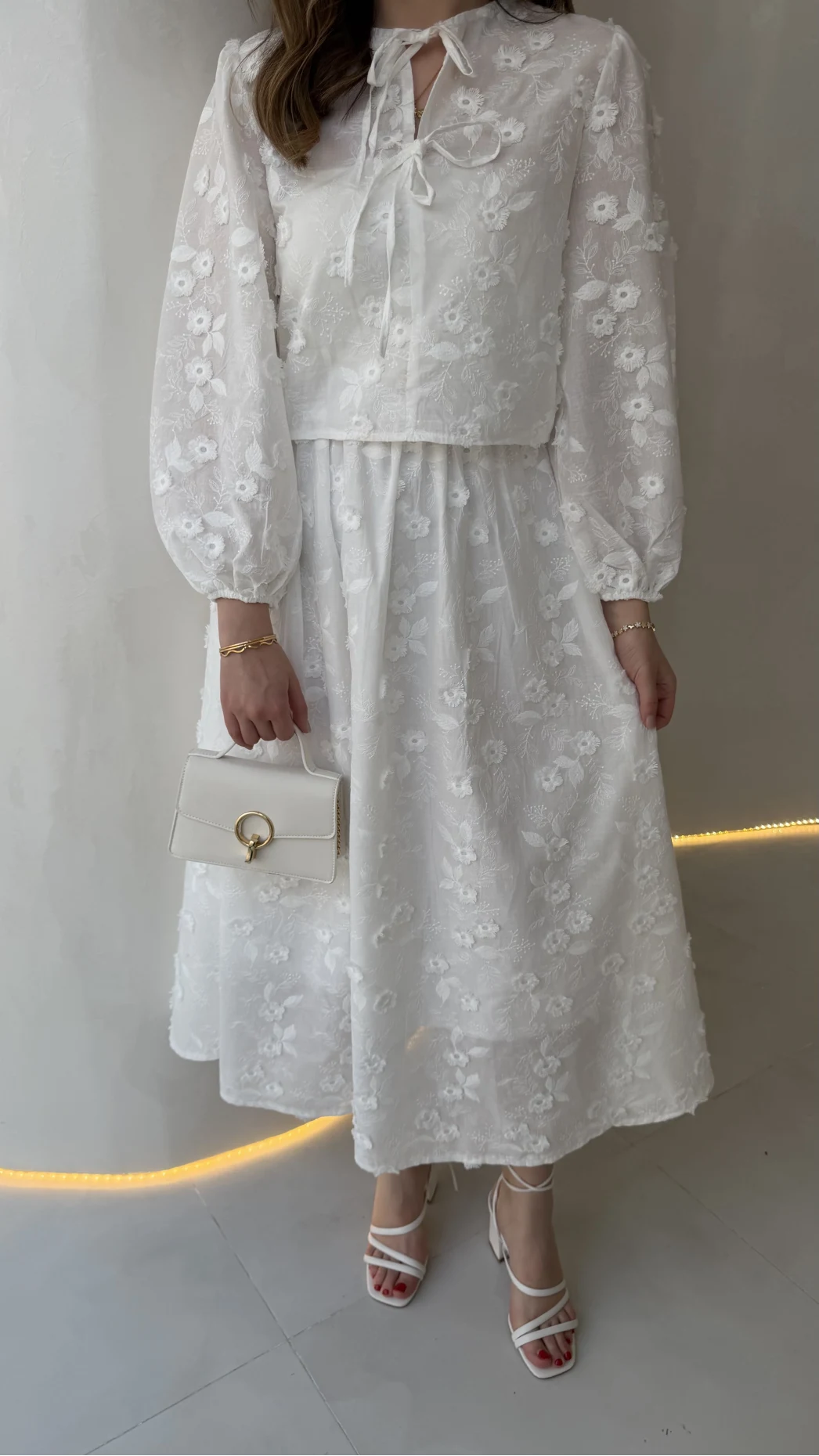 Mona Çiçek Dokulu Etek-Buz Takım - Ekru - Kod: 6046