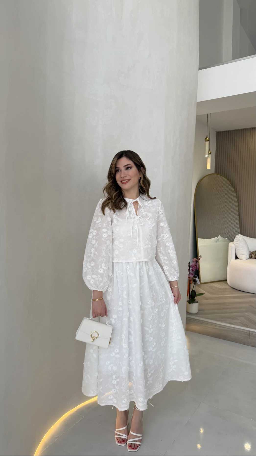 Mona Çiçek Dokulu Etek-Buz Takım - Ekru - Kod: 6046