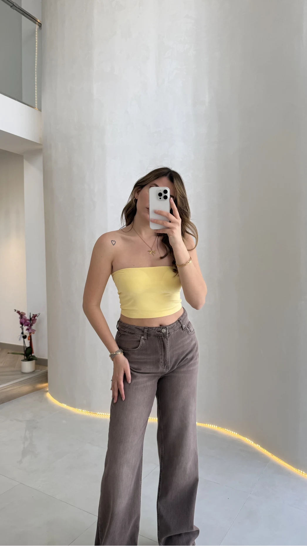 Straplez Crop Pedli Body - Sarı - Kod: 23369