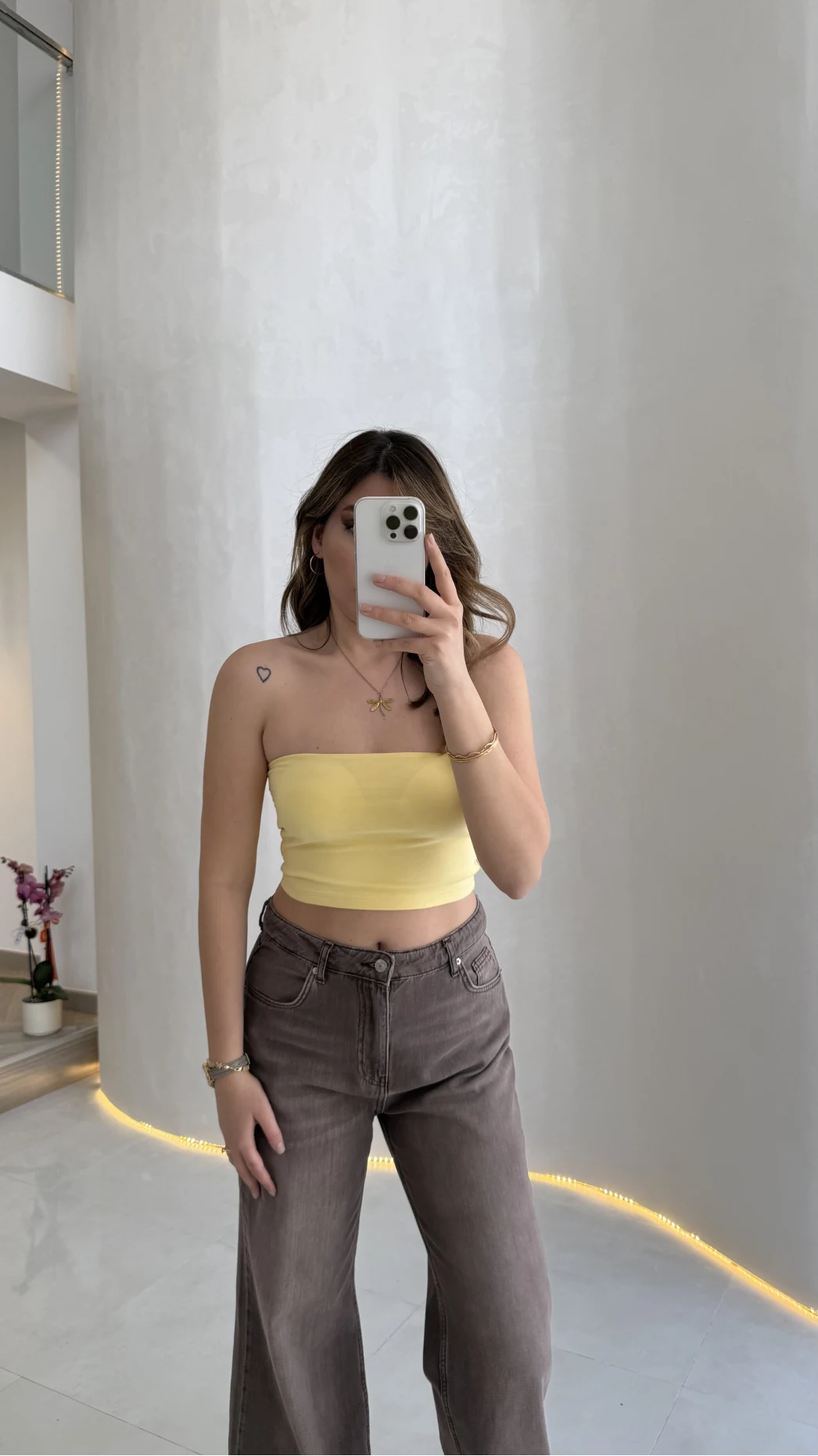 Straplez Crop Pedli Body - Sarı - Kod: 23369