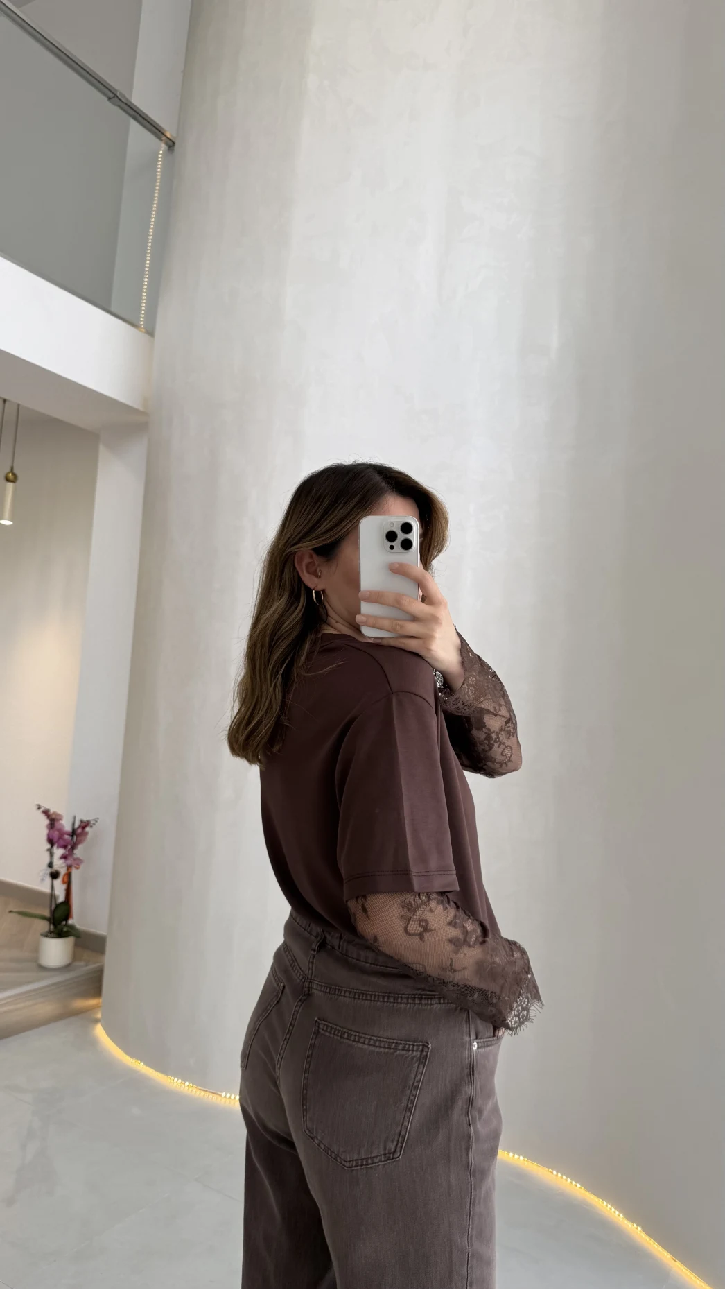 Dilvin Yüksek Bel Dökümlü Denim Pantolon - Açık Kahve