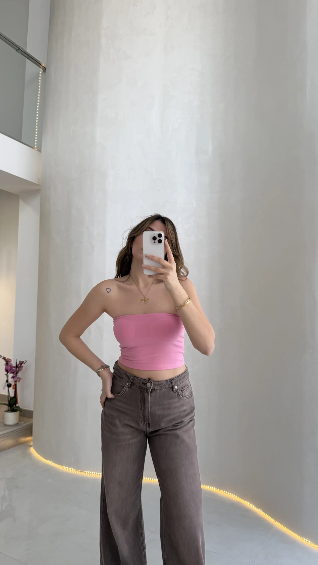 Straplez Crop Pedli Body - Pembe - Kod: 23369