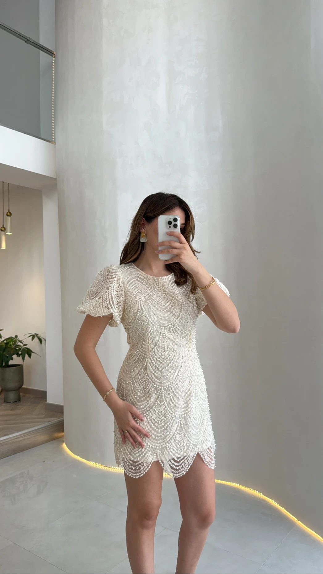 Lacho Dantelli İnci Elbise - Ekru - Kod: 39528