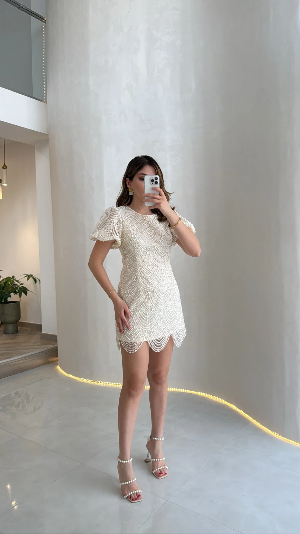 Lacho Dantelli İnci Elbise - Ekru - Kod: 39528