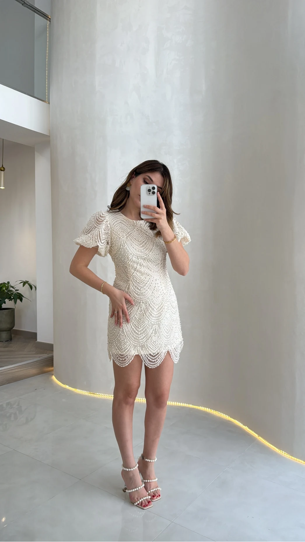 Lacho Dantelli İnci Elbise - Ekru - Kod: 39528