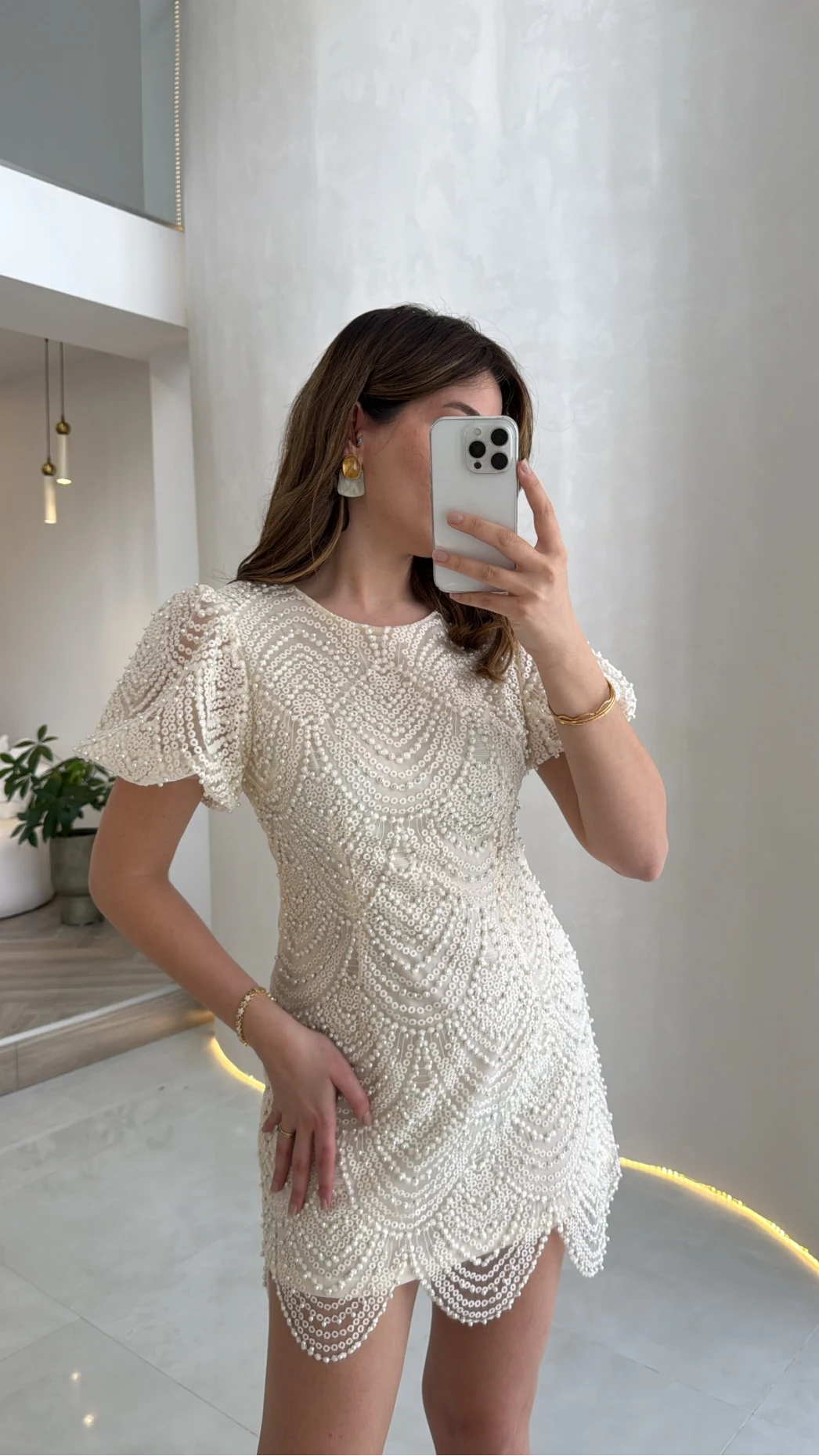 Lacho Dantelli İnci Elbise - Ekru - Kod: 39528