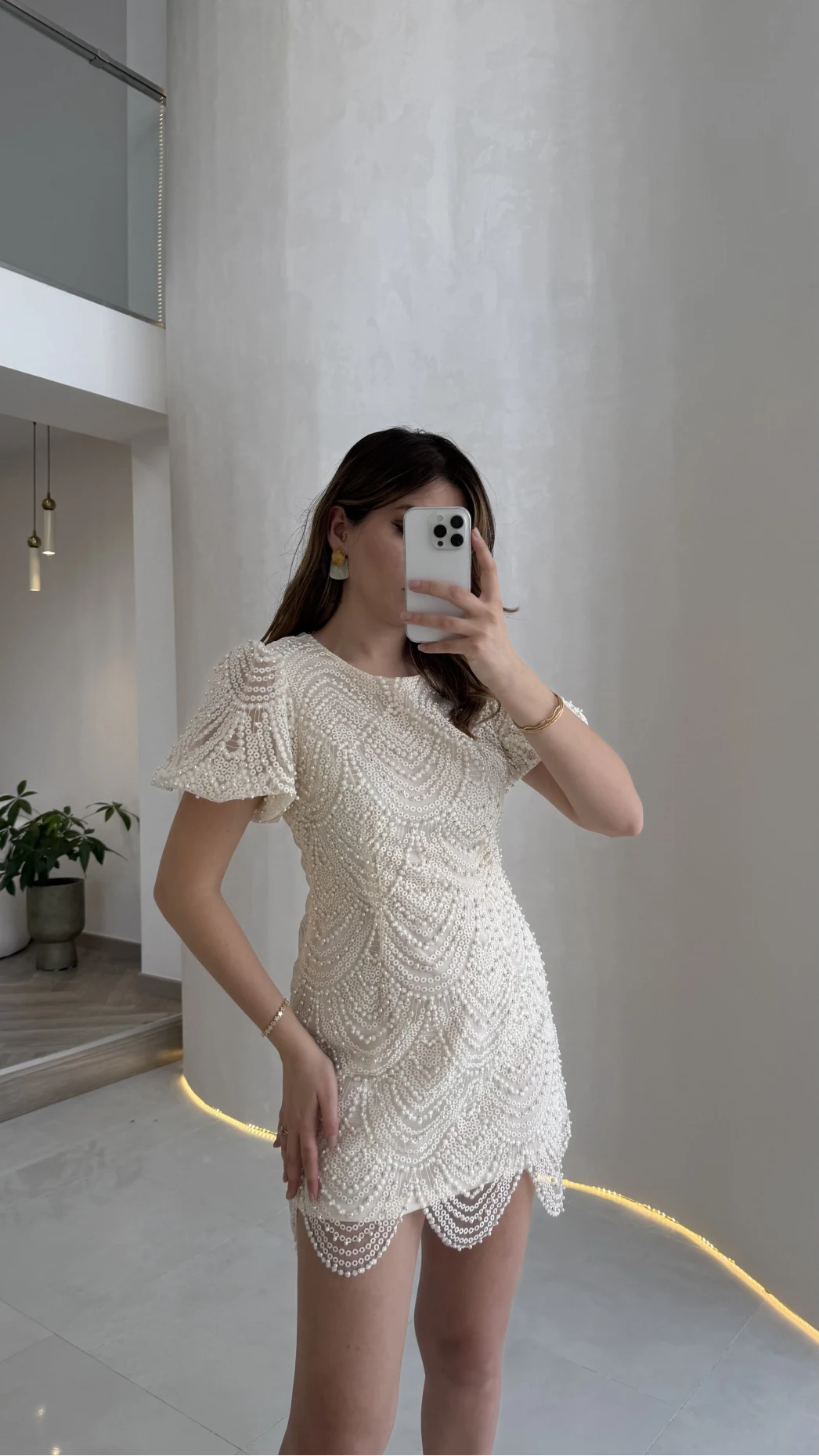 Lacho Dantelli İnci Elbise - Ekru - Kod: 39528