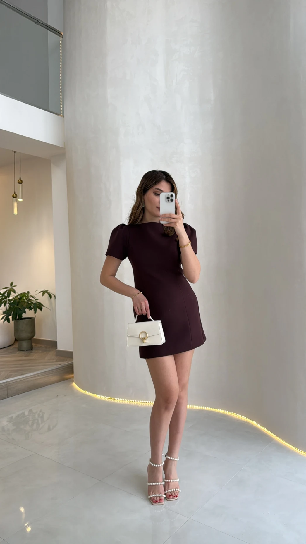 Amore Balon Kol Mini Elbise - Bordo - Kod: 041