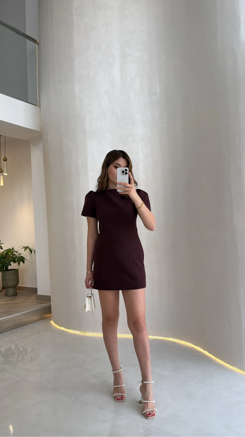 Amore Balon Kol Mini Elbise - Bordo - Kod: 041