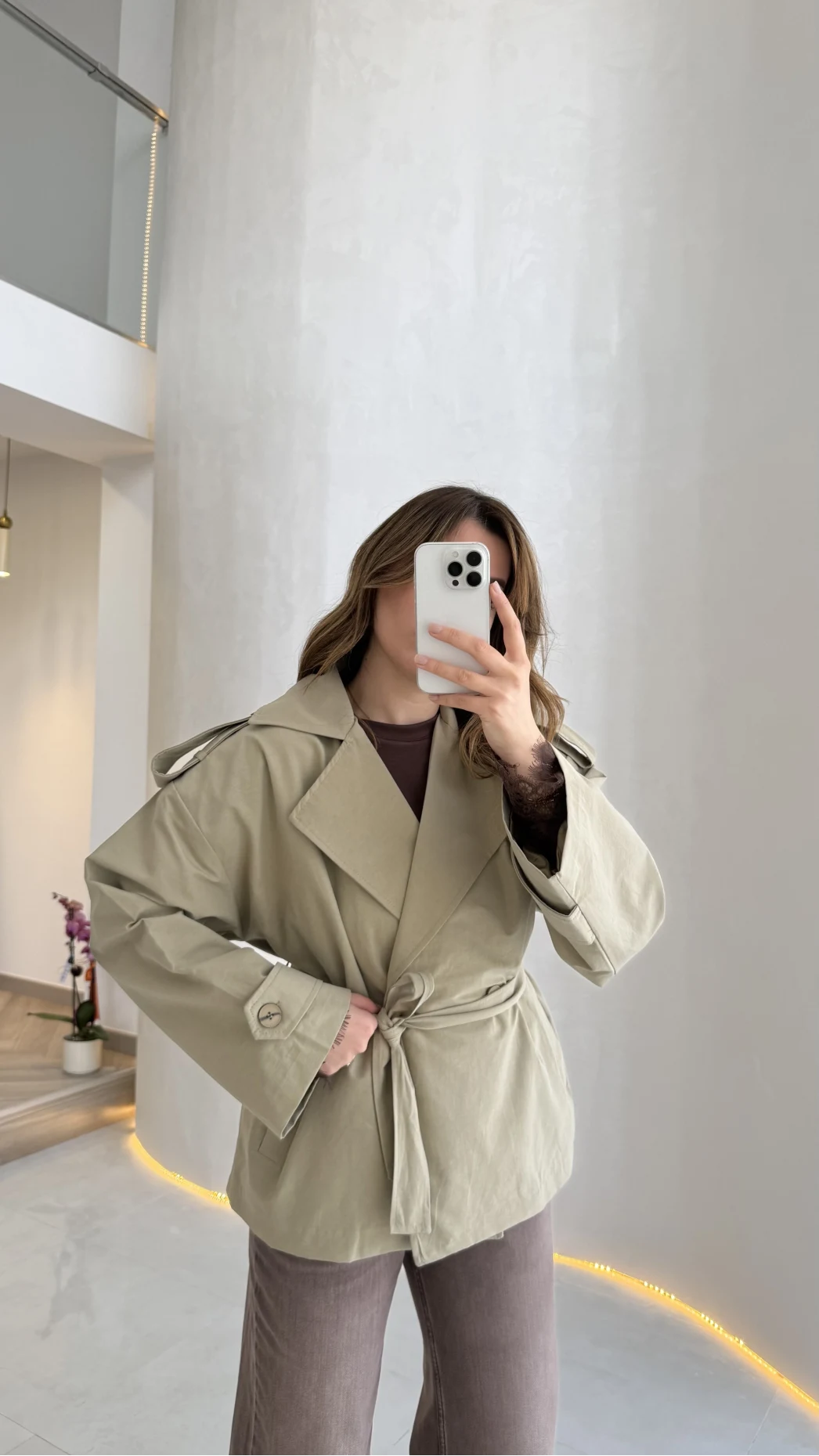 Anastasia Vatkalı Kuşaklı Kısa Trençkot - Haki - Kod: 9609